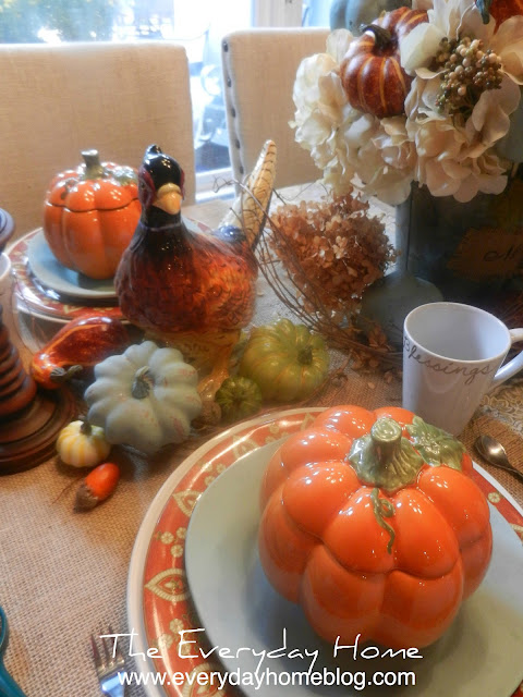 pumpkins, pheasants, Fall, berries, millet, candles, Autumn, Table, Tablescape, dishes