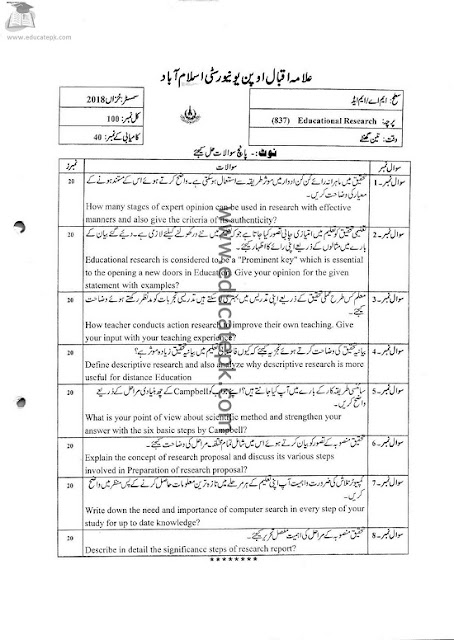 aiou-ma-education-code-837-past-papers