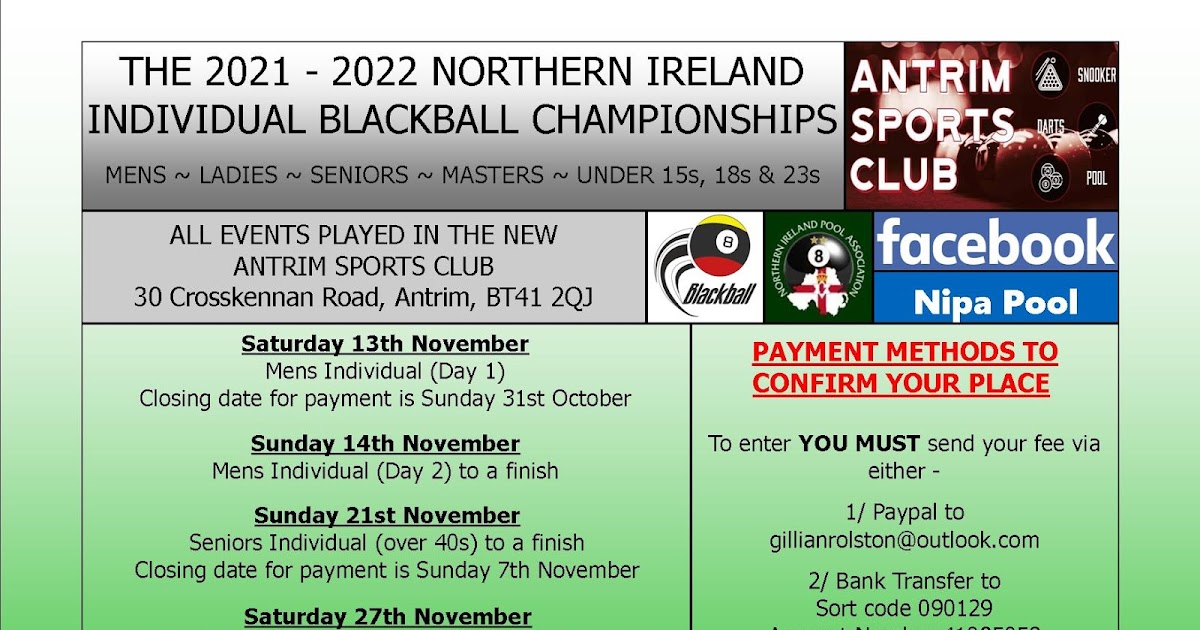 NIPA: 2021/2022 NORTHERN IRELAND INDIVIDUAL BLACKBALL CHAMPIONSHIPS