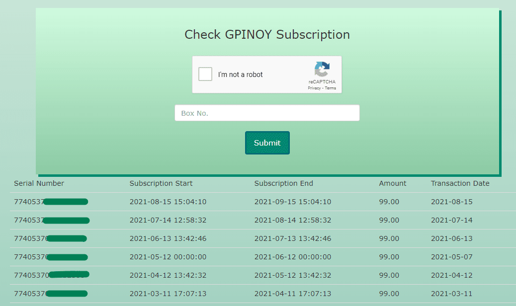 Check GPINOY Subscription