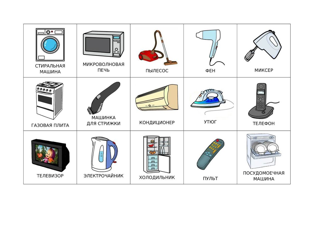 Карточки бытовые приборы для детей