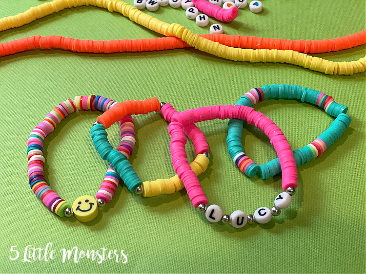 5 Little Monsters Clay Disc Bead Bracelets