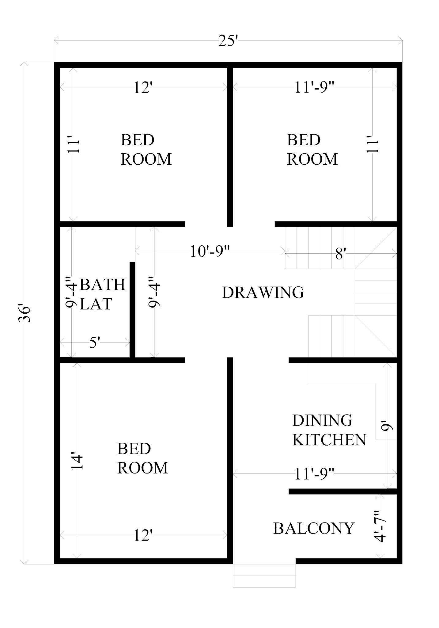 900 sqft house plan with 3 bed rooms II 25 x 36 ghar ka