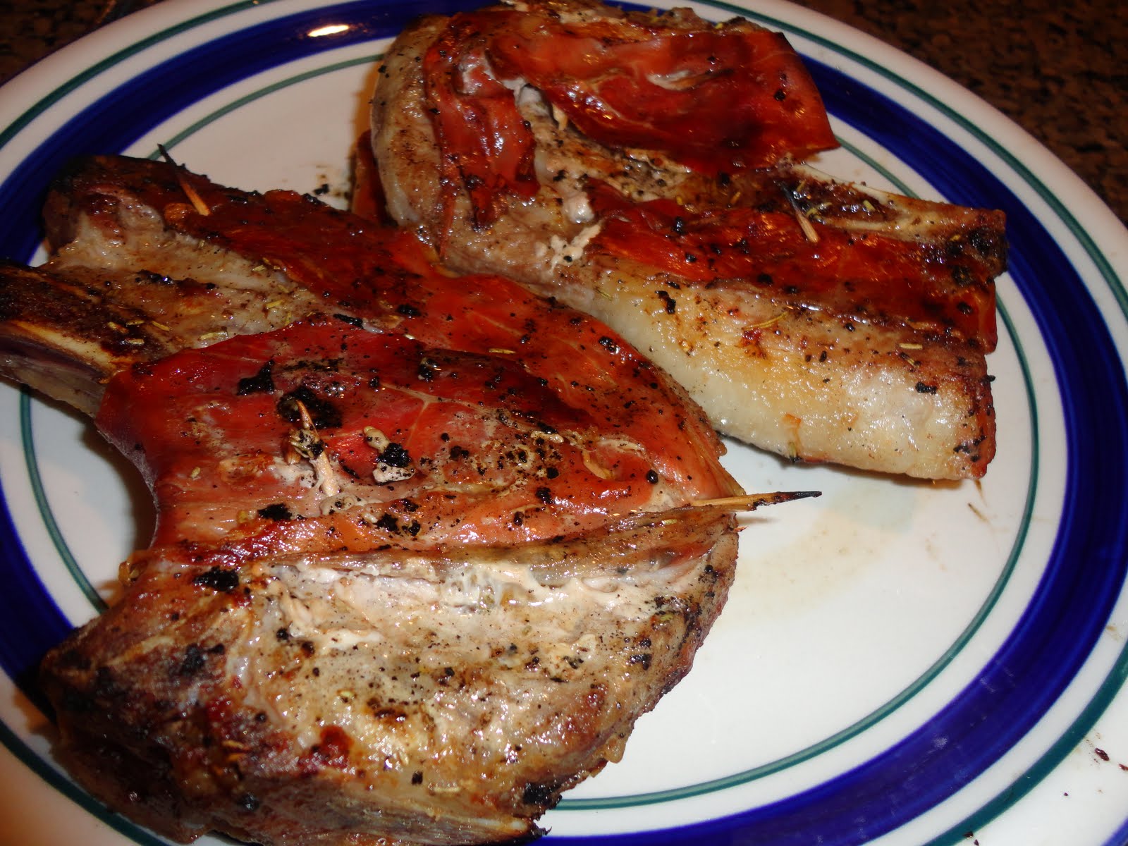 Never trust a skinny cook.... Prosciutto wrapped pork chops