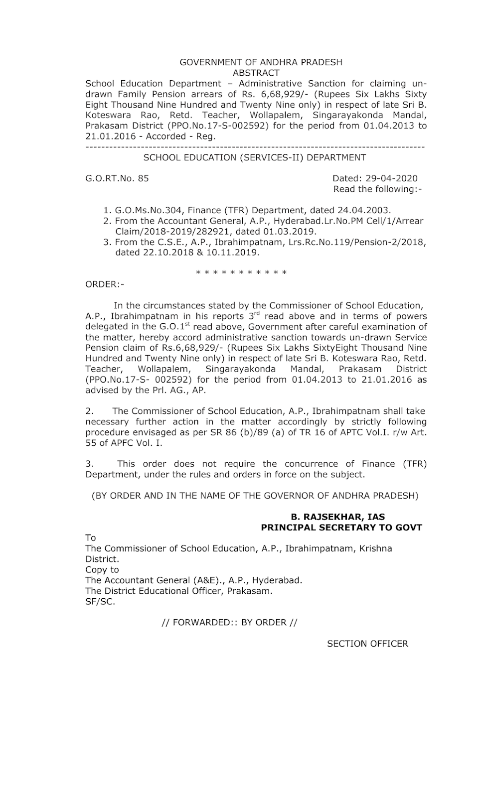 AP Go-Number.85 Administrative Sanction for claiming for School Education