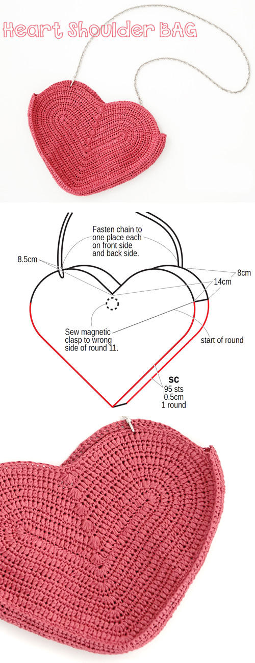 Pink Crochet Heart Shield Shoulder Handbag