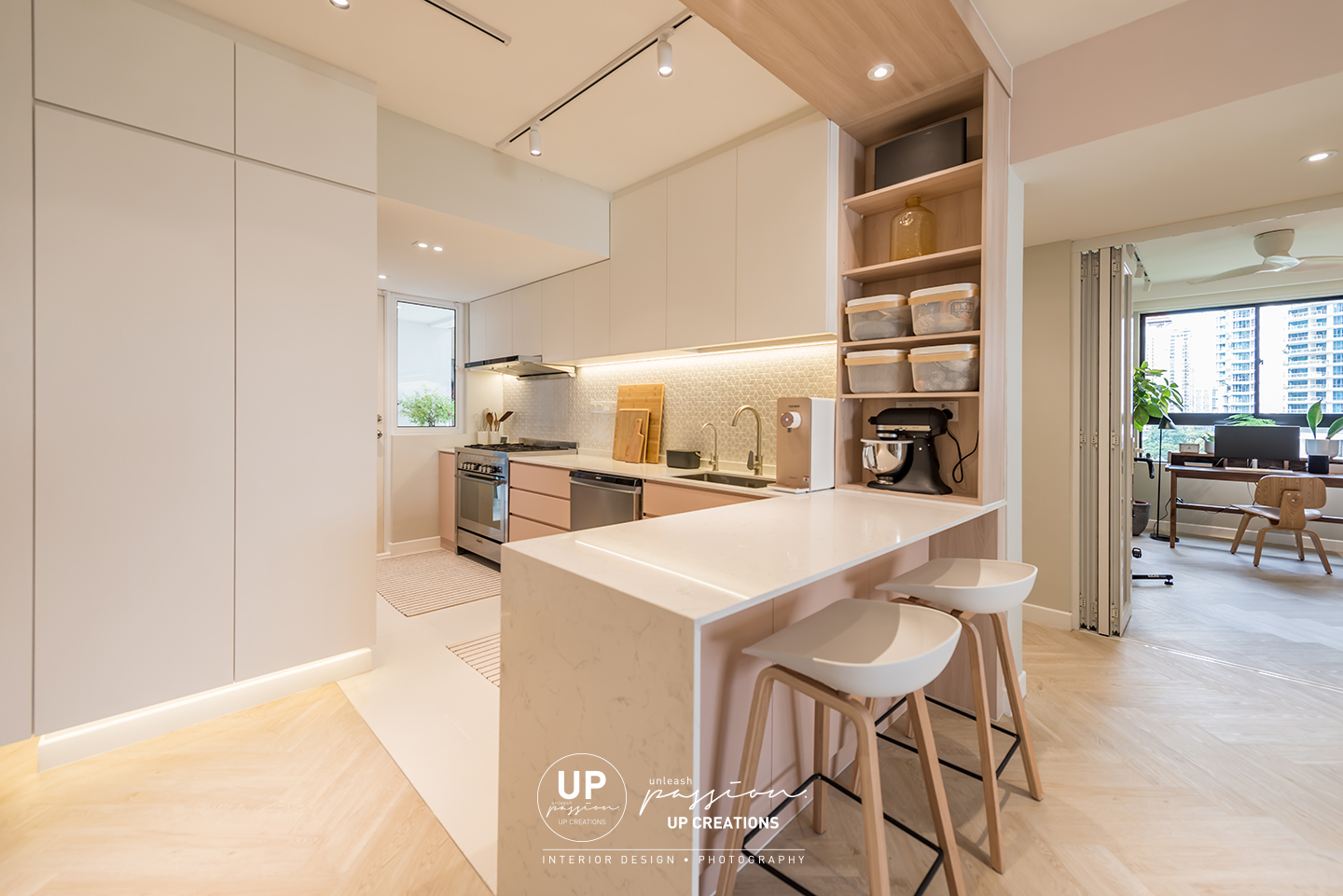Mont Kiara Pines condo wood arch link with the kitchen open cabinet for decor
