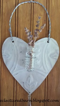 Eclectic Red Barn: Metal heart with vase and crystal