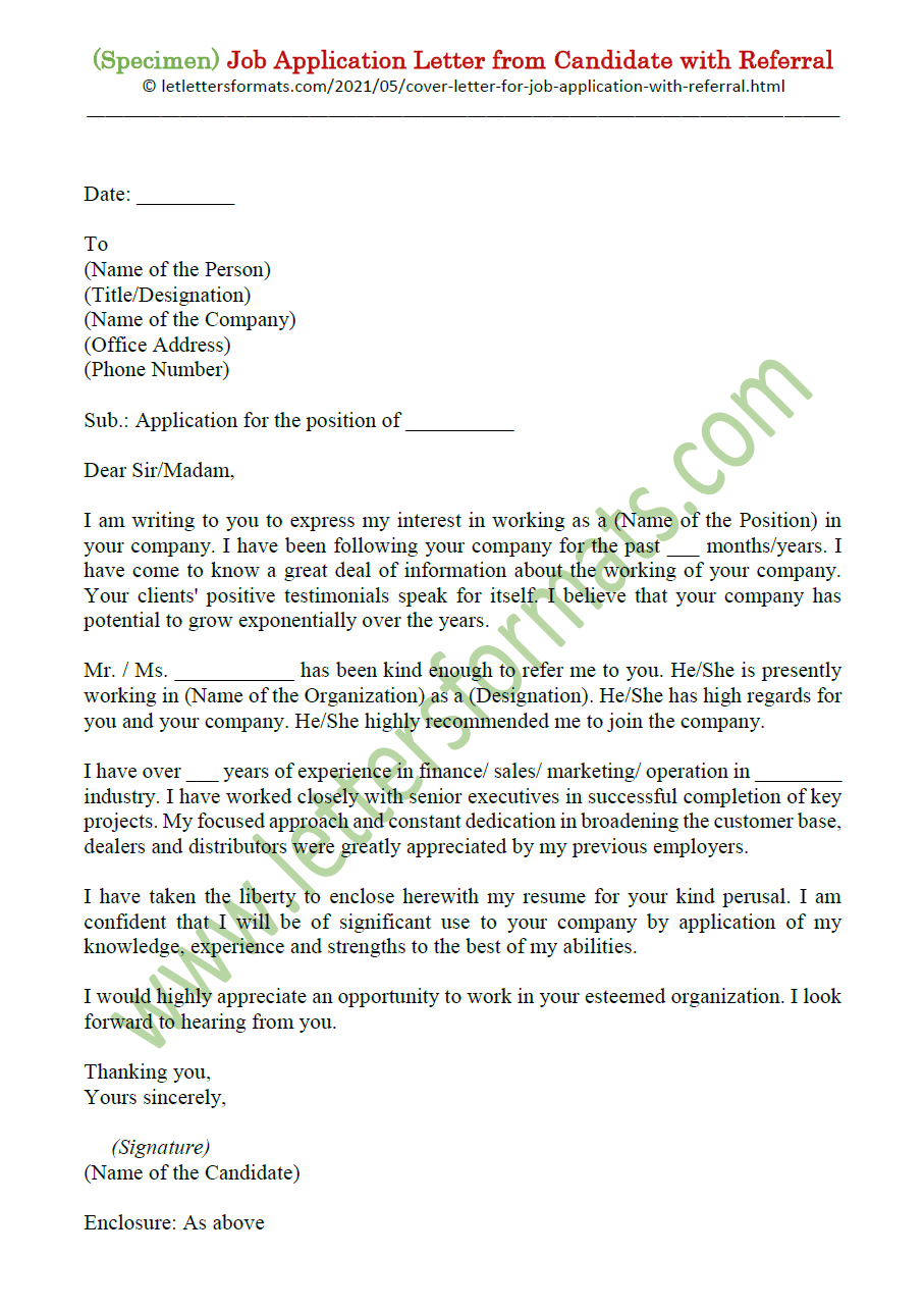 application letter with referral sample