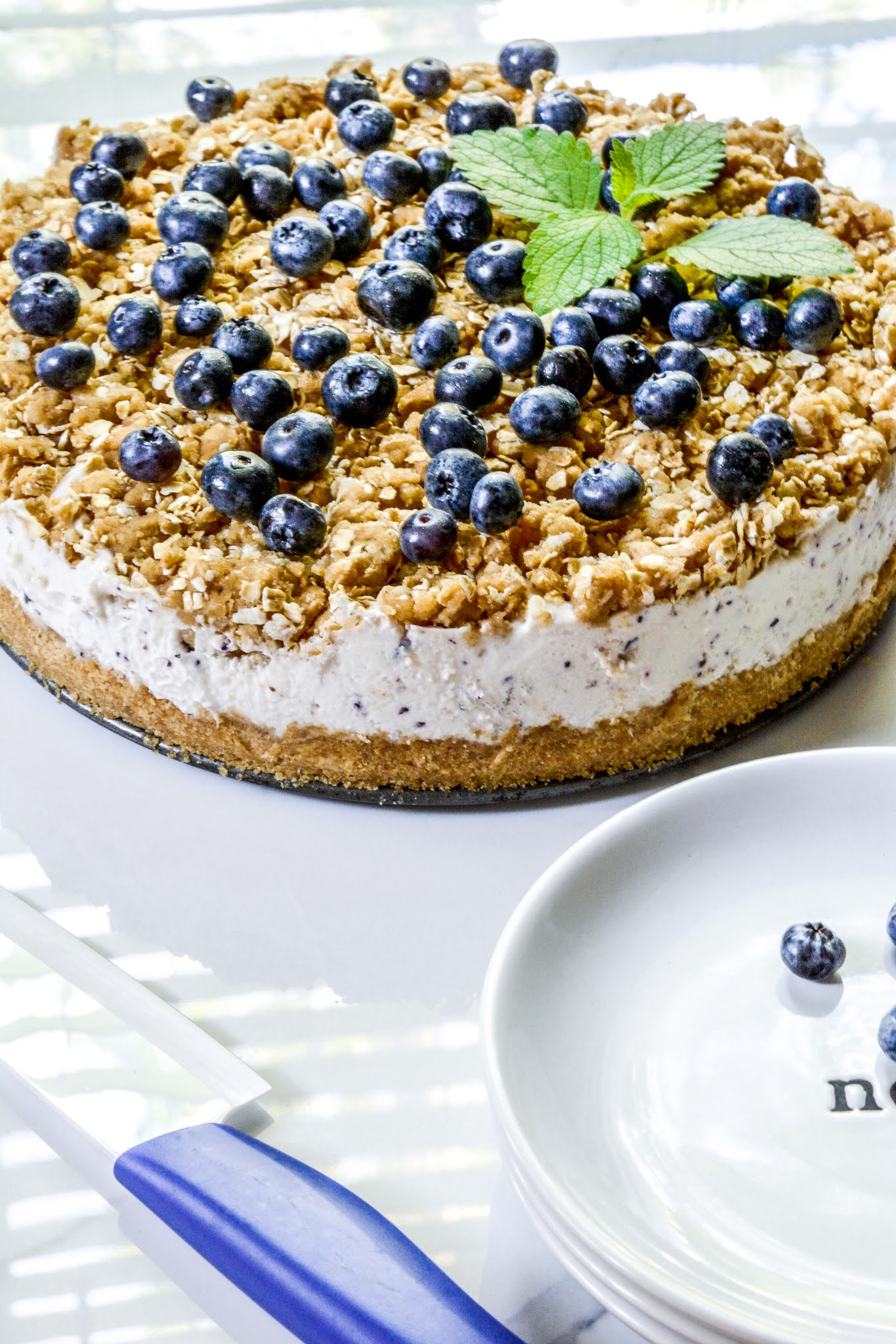 Theresa's Mixed Nuts NoBake Blueberry Crumble Cheesecake