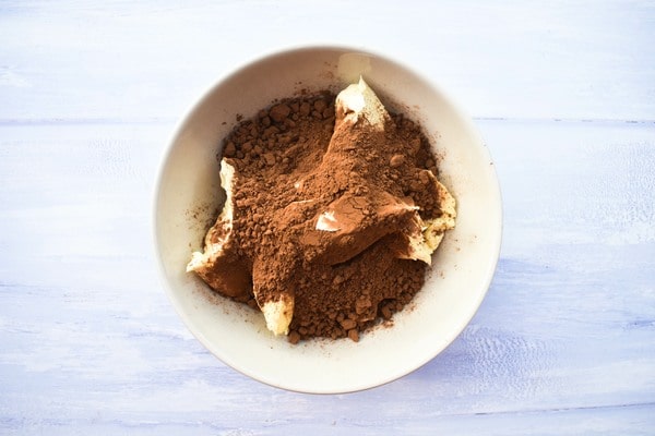 Dairy-free spread topped with cocoa powder