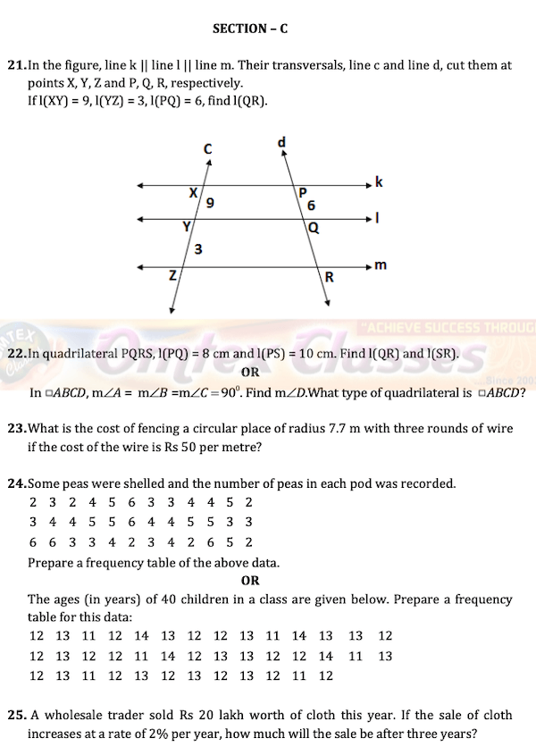Class 8 Maths Board Question Papers.