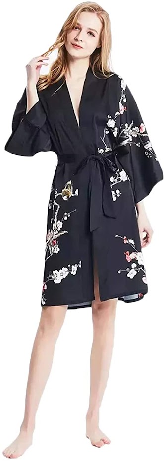 Black Silk Robes For Women With 100% Silk