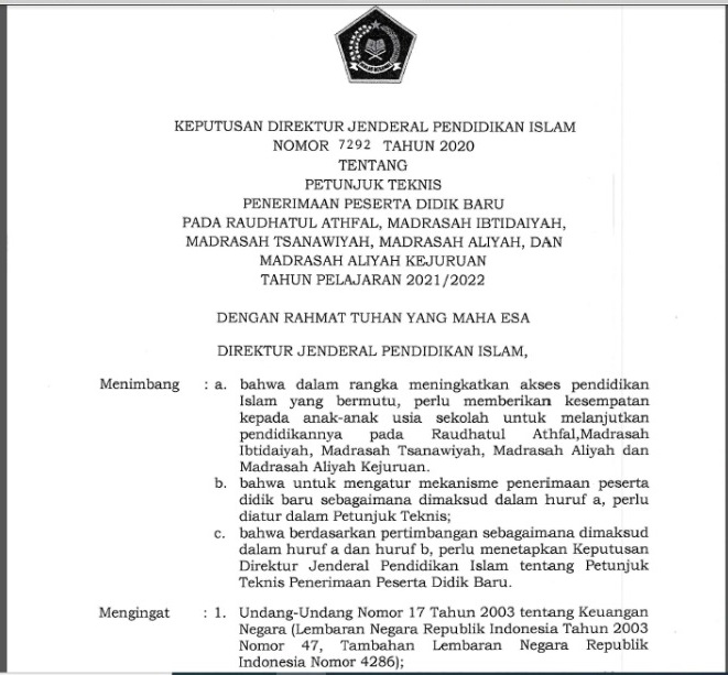 Juknis Ppdb Ra Mi Mts Ma Dan Mak Tahun Pelajaran 2021 2022 Admin Bawean