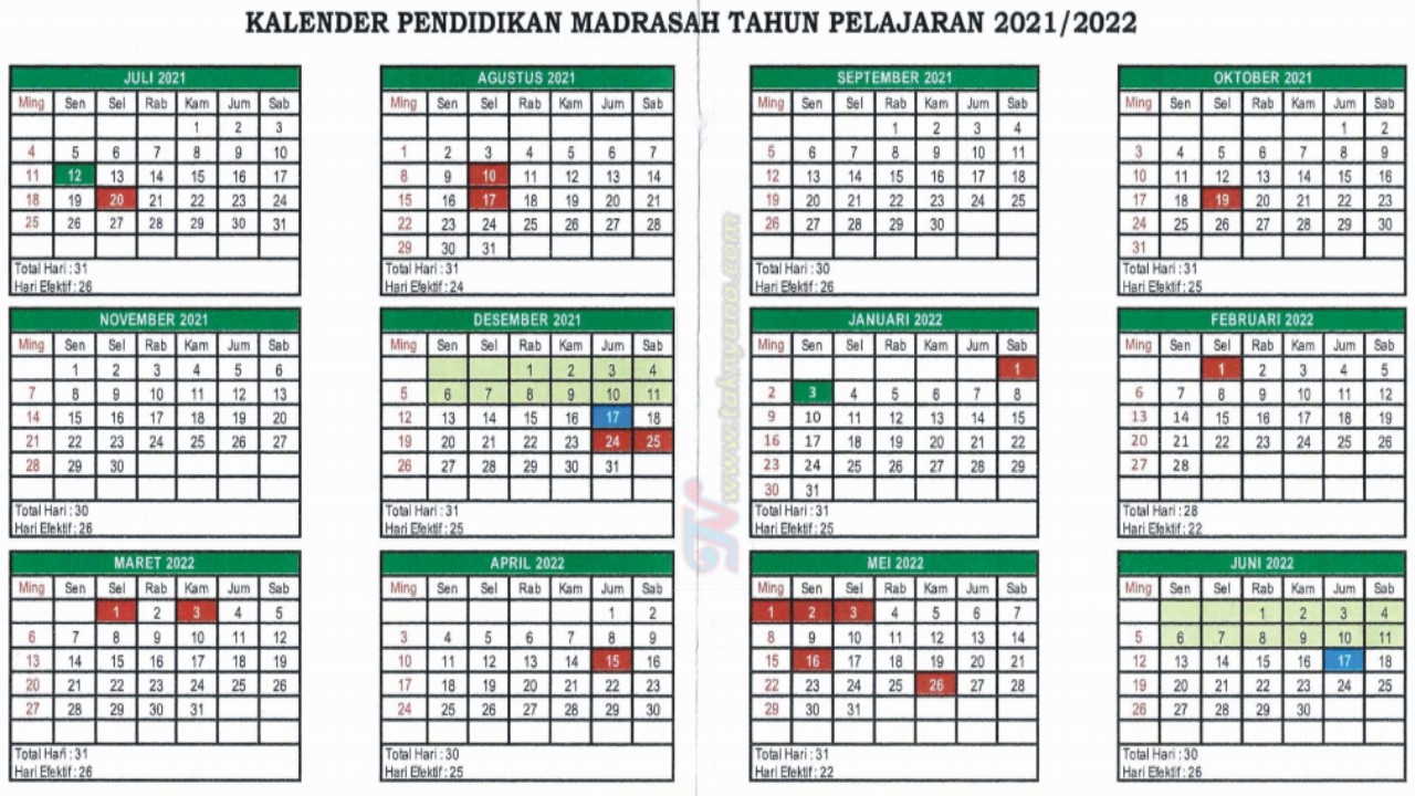 Kalender Pendidikan Madrasah Tahun Pelajaran 2021-2022 - Cara Abg