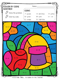 Color by Number Addition Facts School Supply Themed backpack colored in