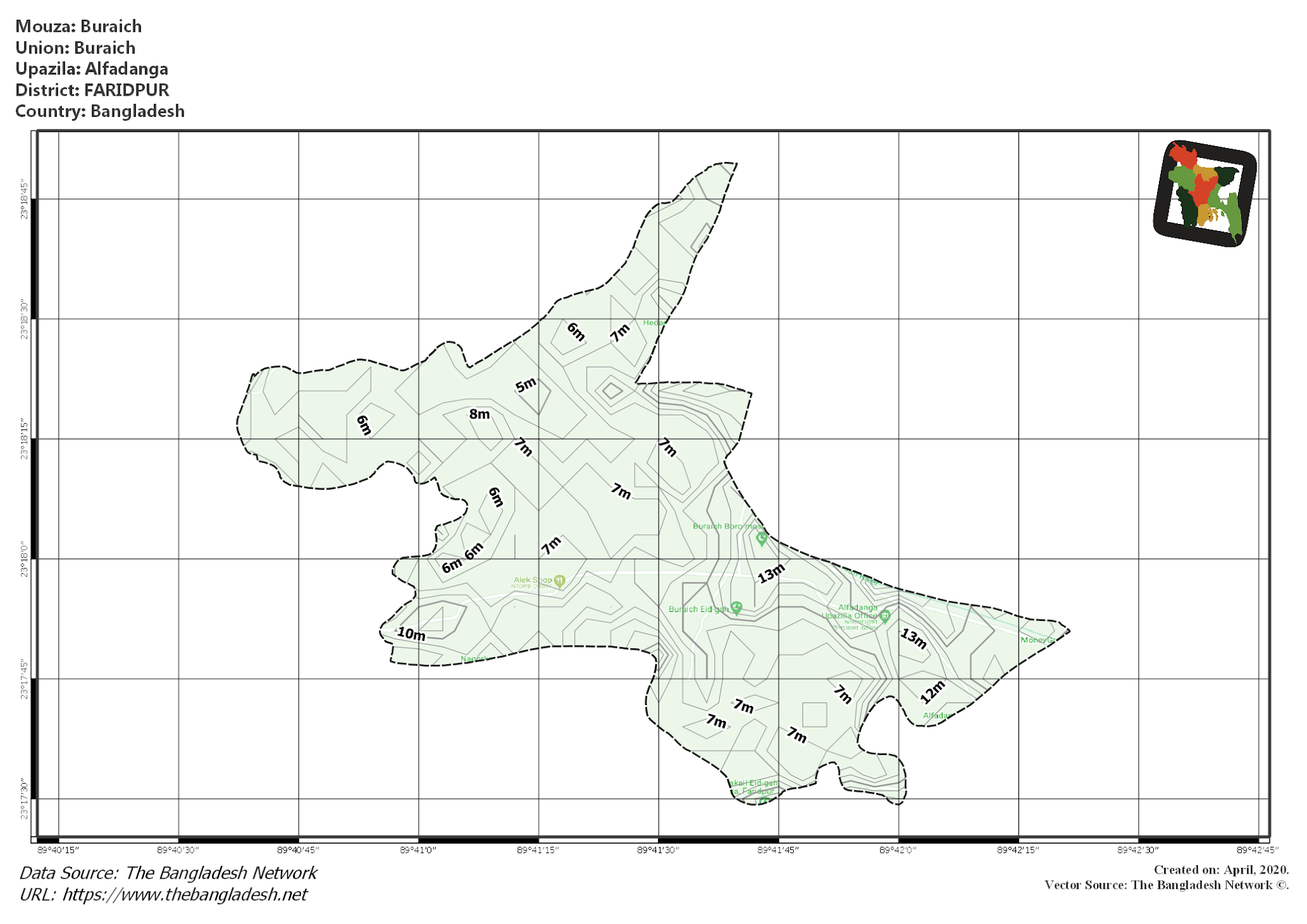 Map of Buraich Mouza of Alfadanga Upazila, FARIDPUR, Bangladesh.