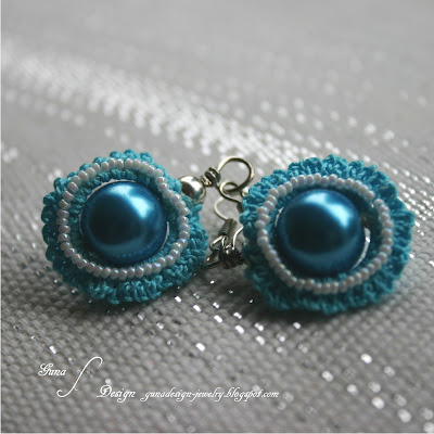 Tutorial Irish crochet earrings with beads made by Gunadesign