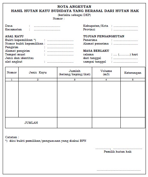 Ketentuan Pengangkutan Kayu Hutan Hak Dengan Nota Angkutan