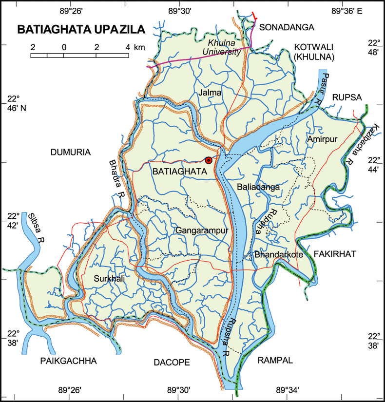 Batiaghata Upazila Map khulna District Bangladesh