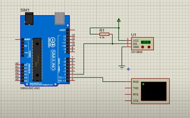 Waterproof Temperature sensor DS18B20 Simulation with arduino