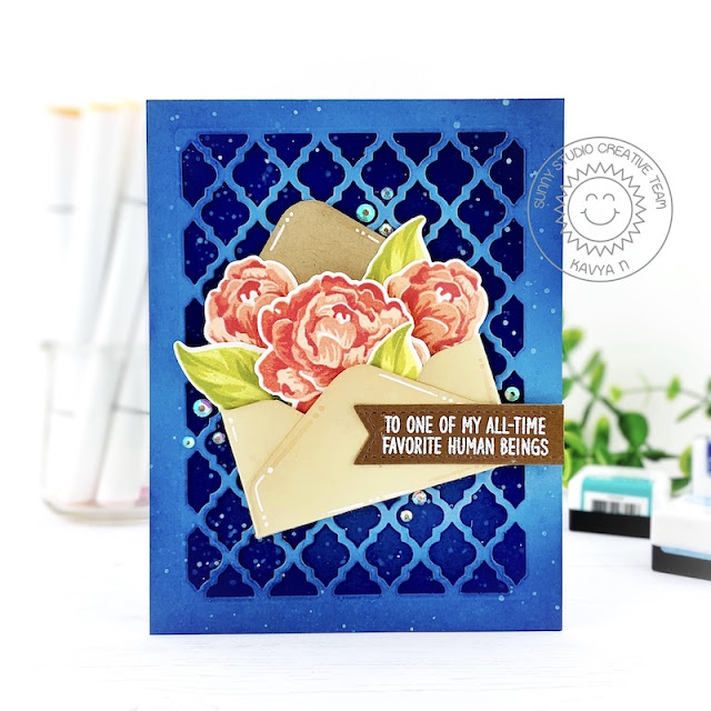 Sunny Studio Stamps: Captivating Camellias Frilly Frame Dies Inside Greetings Card by Kavya