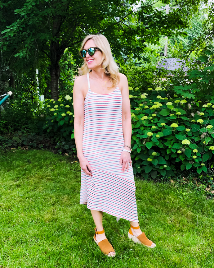 red, white and blue striped dress for the 4th