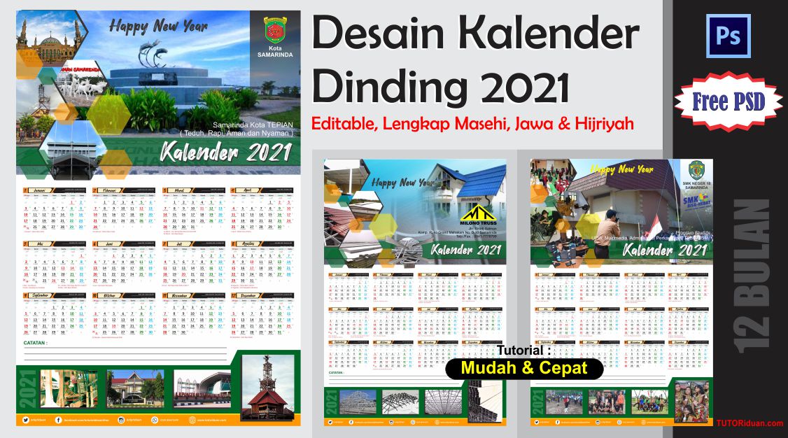  Desain  Kalender  Dinding 2021  Format 12 Bulan Photoshop 