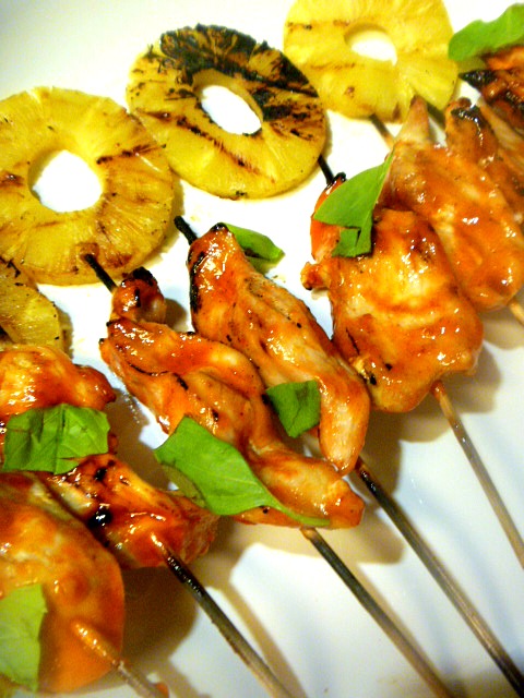 Break out the grill!  This Spicy Thai Chicken Satay with Grilled Pineapple cooks quickly on a grill and has a sweet and spicy beautiful glaze.  Slice of Southern