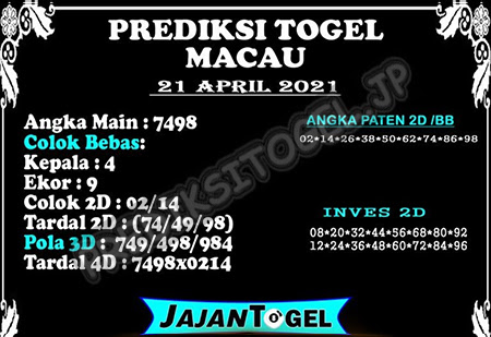 Prediksi Toto Macau Rabu 21 April 2021 Prediksitogel Jp Terakurat Jitu