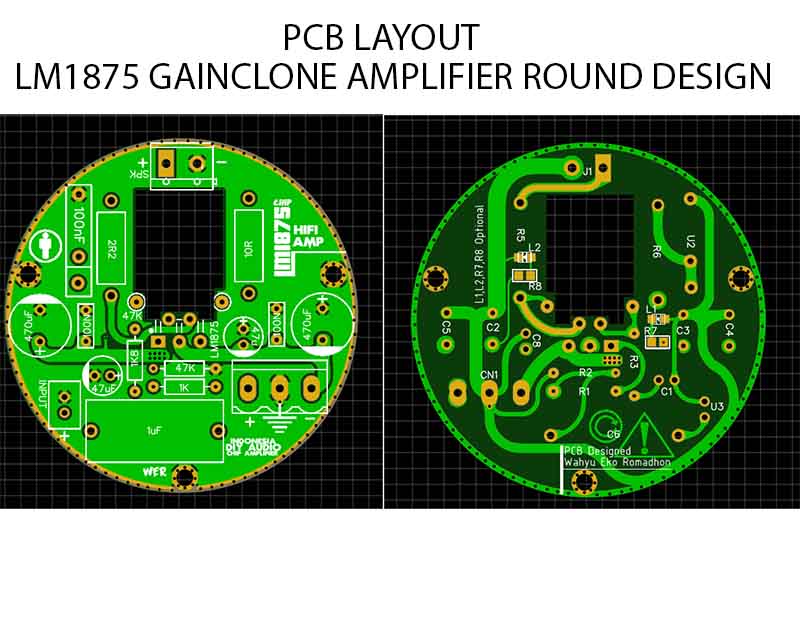 LM1875 Power Amplifier Rounded PCB design gerber file - Electronic Circuit