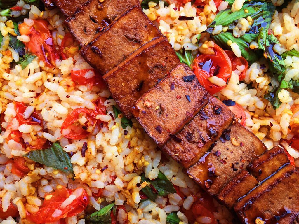 Teriyaki Roasted Tofu & Tomato Basil Rice Healthiecook
