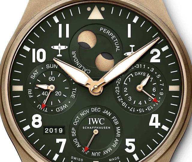 The  dial  of the IWC Big Pilot’s Watch Perpetual Calendar Spitfire IW503601