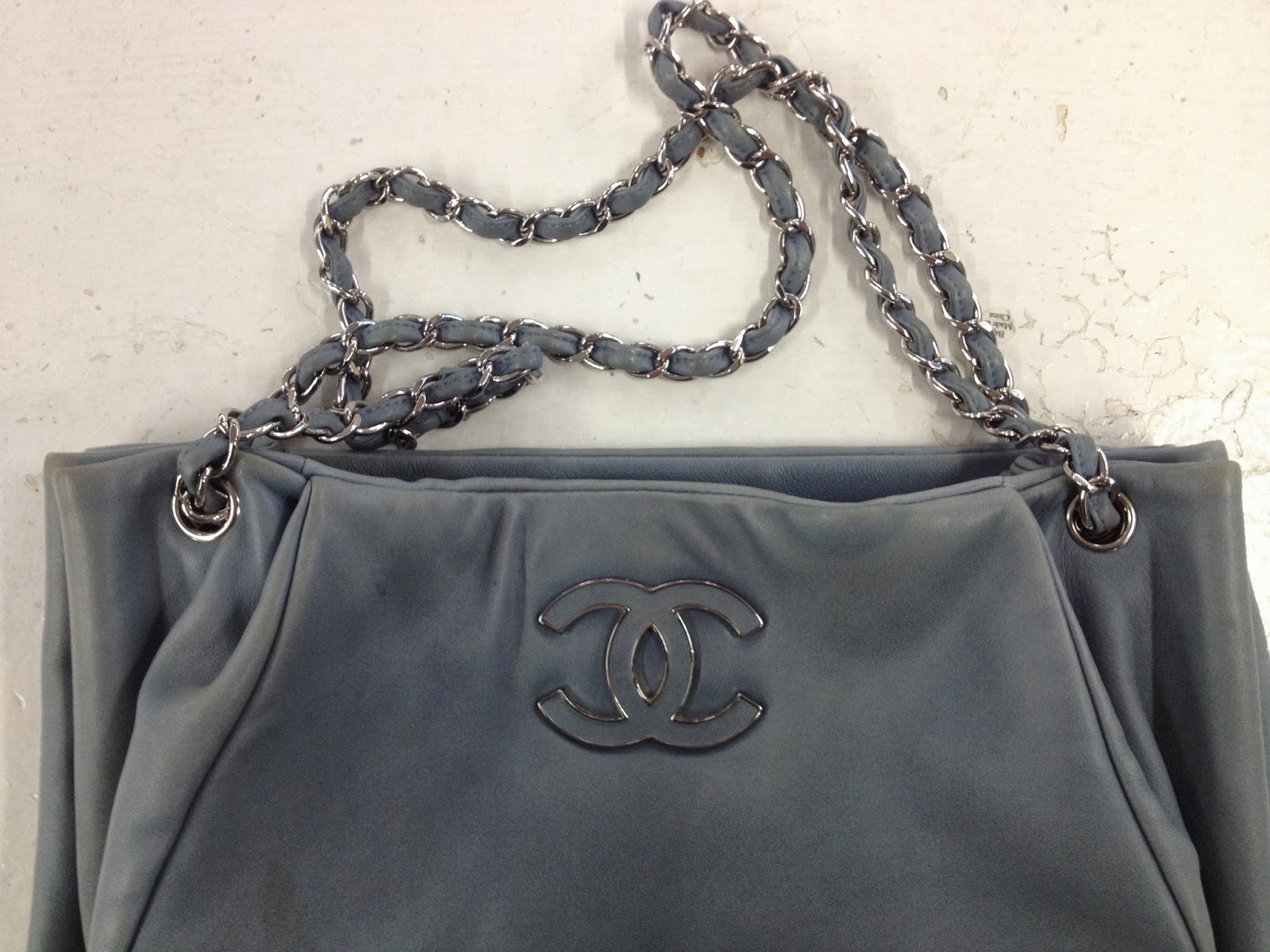 chanel purse cleaning Leather Cleaning, Re-dyeing and Restoration: Blue Chanel Purse Redyed to Black