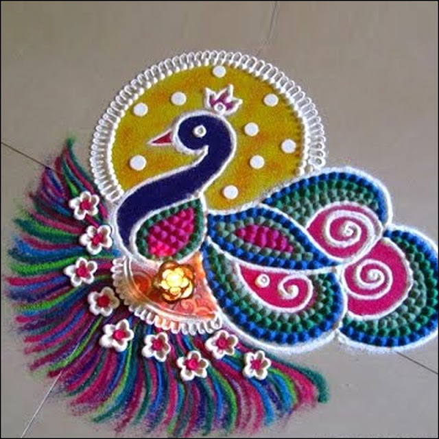 Peacock Rangoli Design Patterns 2023