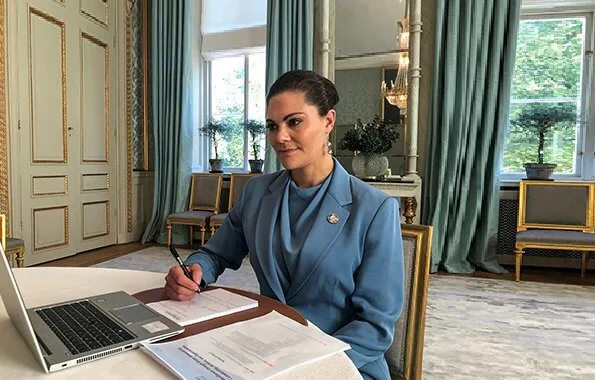 Crown Princess Victoria wore a new mist blue narina blazer from Tiger of Sweden. Princess Victoria wore a navy Molena blazer from Tiger of Sweden