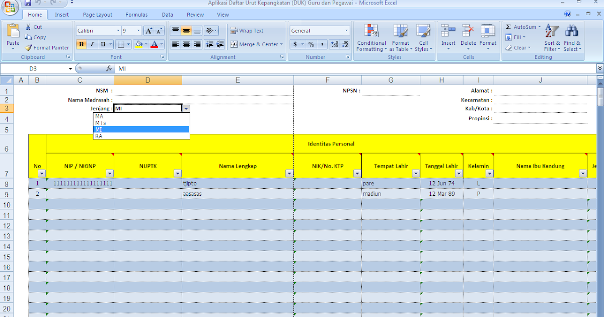Format Duk Pns Excel Download 10 Ide Tukang Kopy
