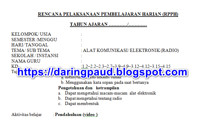 Rpph Paud Tema Alat Komunikasi Rpph Met Nilai Moral