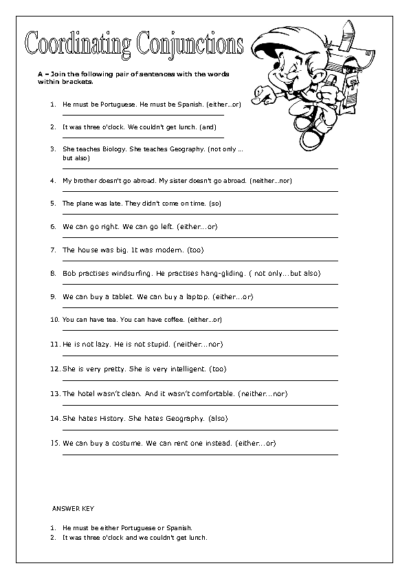 Coordinating Conjunctions | My English Printable Worksheets