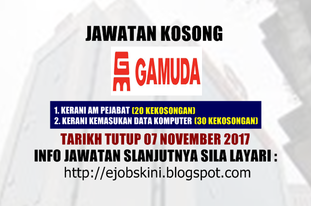 Jawatan Kosong Terkini Di Gamuda Berhad 07 November 2017