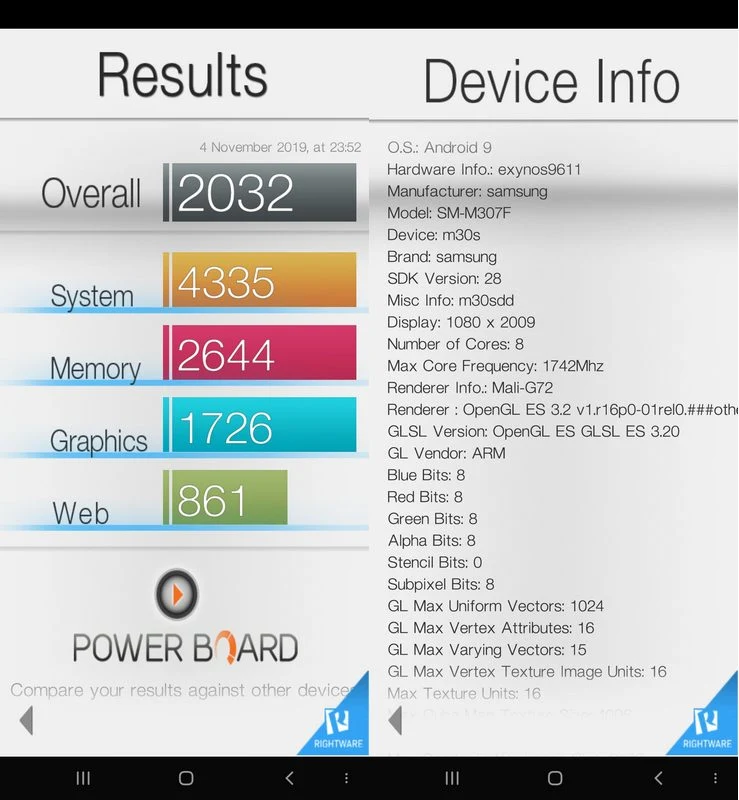 Benchmark Basemark OS II Samsung Galaxy M30s