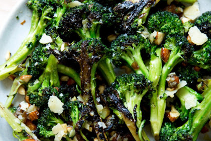 CHARRED BROCCOLI SALAD, ALMONDS & CHEDDAR