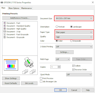 Settingan Print Sertifikat Epson