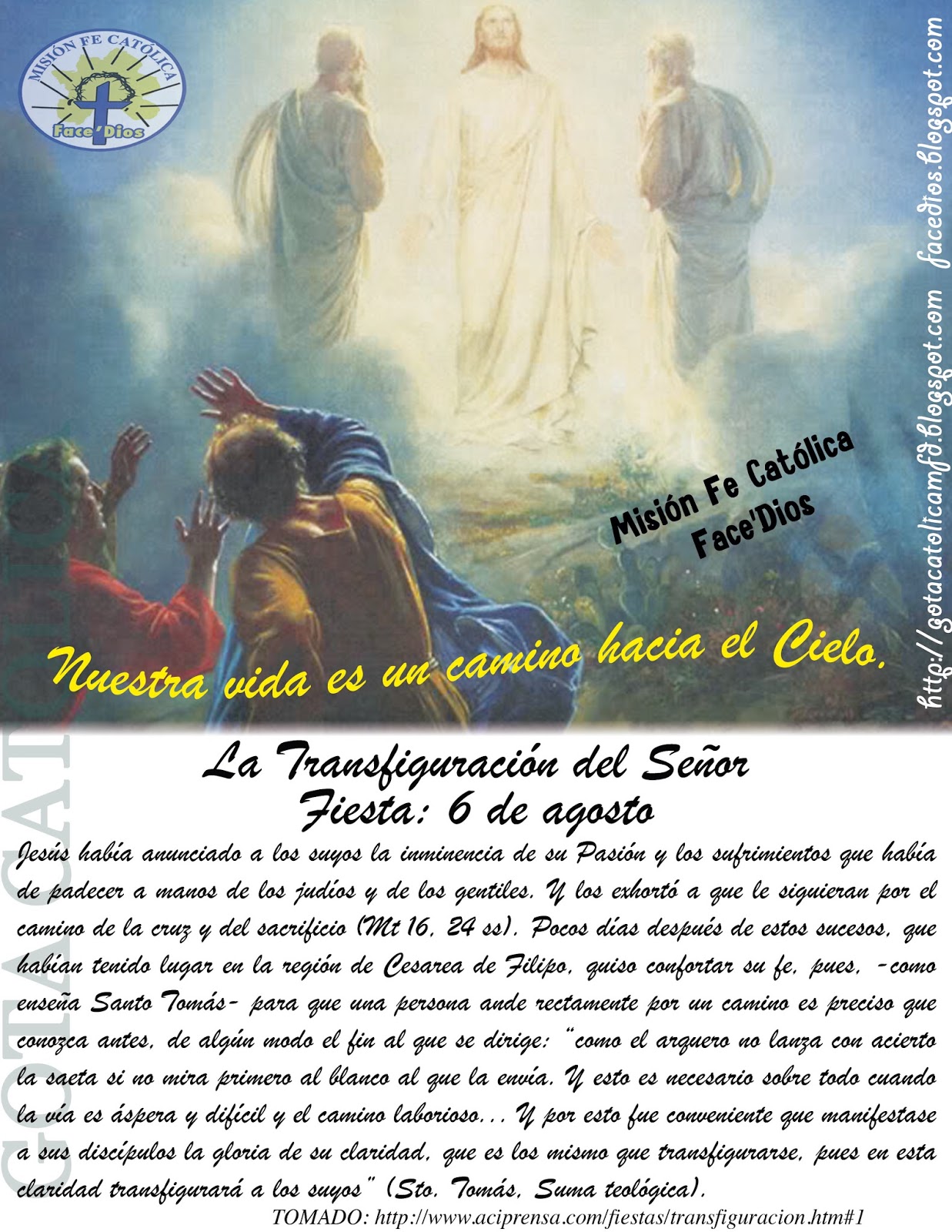 GOTA CatólicaGotas de Dios La Transfiguración del Señor / Fiesta 6