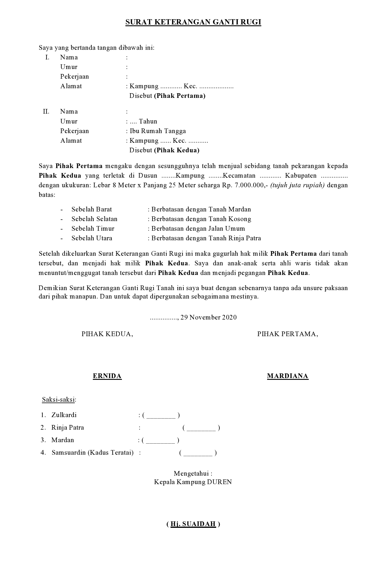 Surat Keterangan Ganti Rugi Tanah