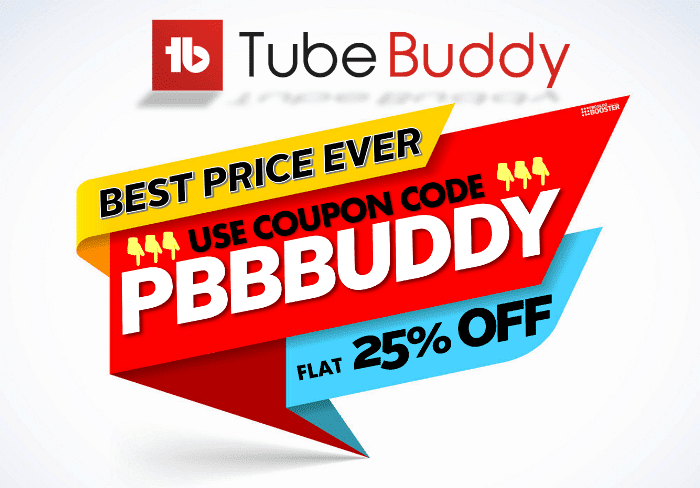 TubeBuddy Coupon Code (PBBBUDDY) discount, deals, offers and latest promotions. Many YouTubers are now searching TubeBuddy coupon codes to get registered to premium account so they do search these things on Google like; list of tubebuddy discount code, how we can get tubebuddy for lifetime? What covers in tubebuddy free trial program? Latest tubebuddy plans, do they have tubebuddy unlimited plan? It is a tool with automated operations for advanced use of YouTube for the YouTubers. It's a YouTube manager. Grab the current deals & apply the latest tubebuddy.com coupon codes & get a discount of 25% OFF on any of Tubebuddy plan & licenses toolkit for Youtube publishers.