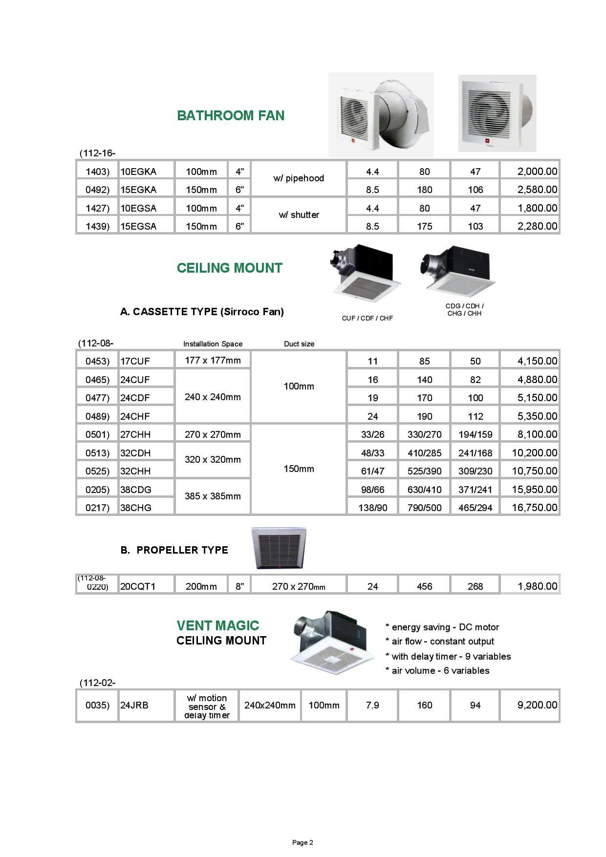 KDK VENTILATING FANS PRICE LIST