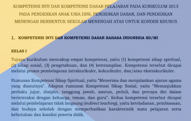 KI dan KD Kurikulum 2013 Kondisi Khusus untuk PAUD, SD, SMP, SMA/SMK