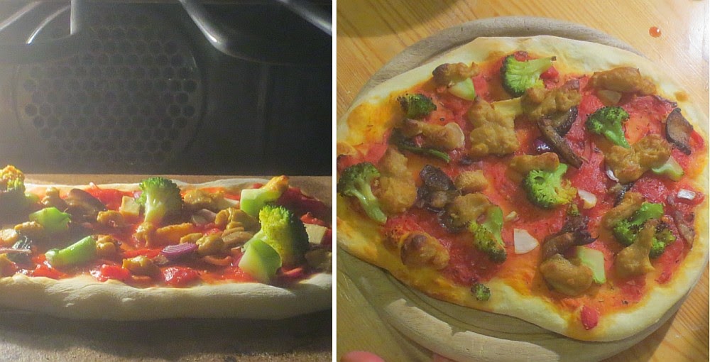Zubereitung vegane Pizza mit Gemüse und Hefeschmelz