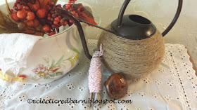 Eclectic Red Barn: Twine wrapped container with crocheted tea towel